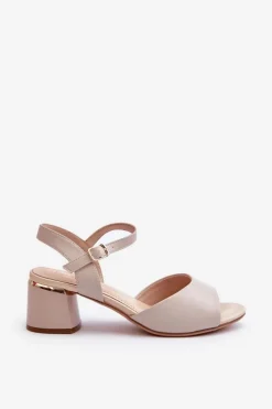 Damskie Buty Sergio Leone Sandały Damskie Na Niskim Obcasie Eko Skórzane Sergio Leone SK876 Jasnoszare