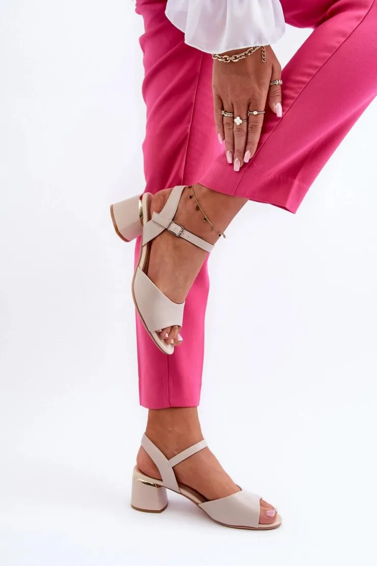 Damskie Buty Sergio Leone Sandały Damskie Na Niskim Obcasie Eko Skórzane Sergio Leone SK876 Jasnoszare