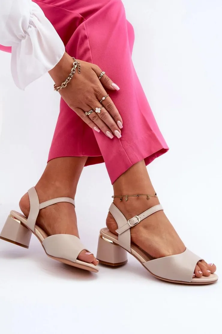 Damskie Buty Sergio Leone Sandały Damskie Na Niskim Obcasie Eko Skórzane Sergio Leone SK876 Jasnoszare