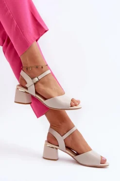 Damskie Buty Sergio Leone Sandały Damskie Na Niskim Obcasie Eko Skórzane Sergio Leone SK876 Jasnoszare