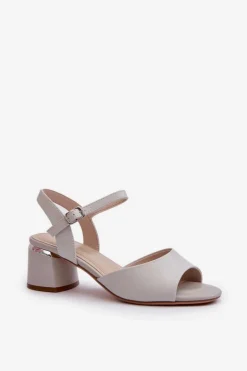 Damskie Buty Sergio Leone Sandały Damskie Na Niskim Obcasie Eko Skórzane Sergio Leone SK876 Szare