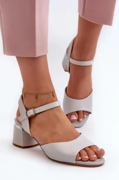 Damskie Buty Sergio Leone Sandały Damskie Na Niskim Obcasie Eko Skórzane Sergio Leone SK876 Szare