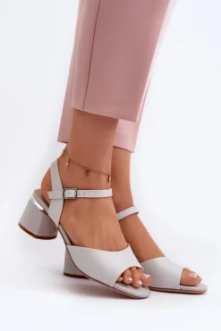 Damskie Buty Sergio Leone Sandały Damskie Na Niskim Obcasie Eko Skórzane Sergio Leone SK876 Szare