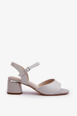 Damskie Buty Sergio Leone Sandały Damskie Na Niskim Obcasie Eko Skórzane Sergio Leone SK876 Szare