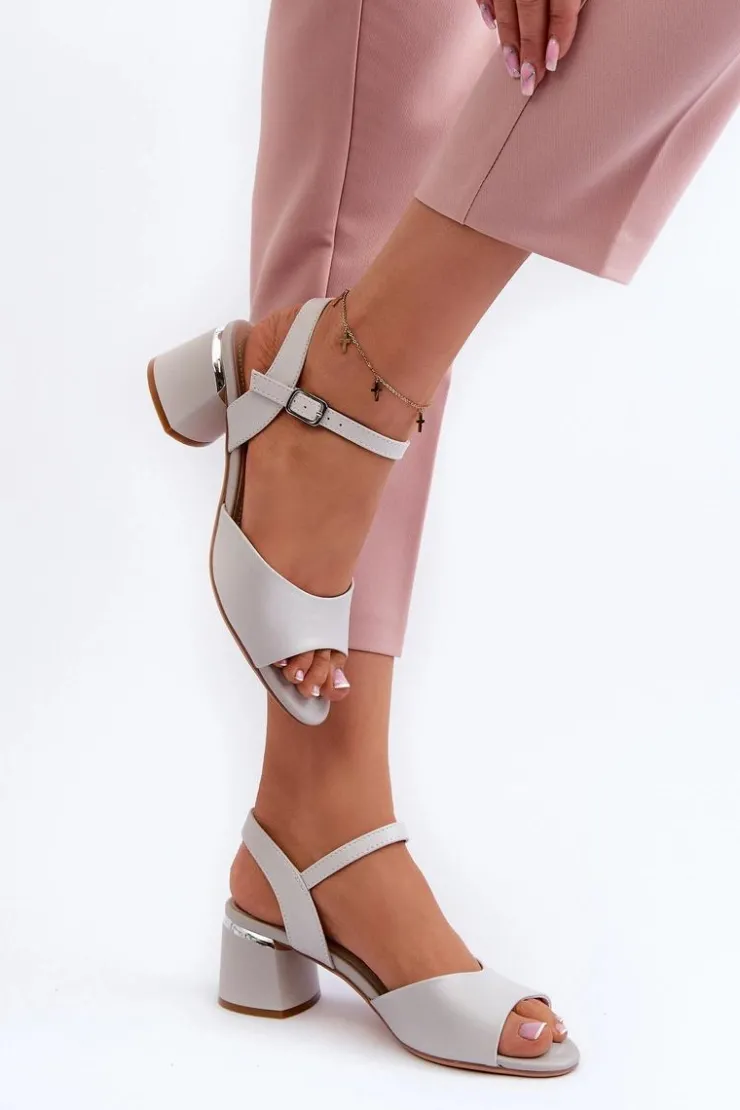 Damskie Buty Sergio Leone Sandały Damskie Na Niskim Obcasie Eko Skórzane Sergio Leone SK876 Szare