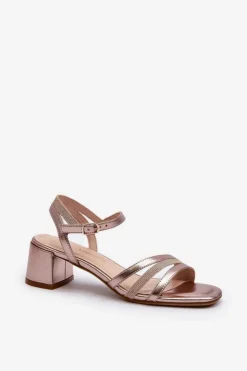 Buty Sergio Leone Sandały Damskie Na Niskim Obcasie Z Eko Skóry Sergio Leone SK046 Różowe Złoto Złoty