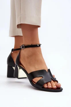 Damskie Boto Sandały Damskie Na Obcasie Klocku Czarne Irivana