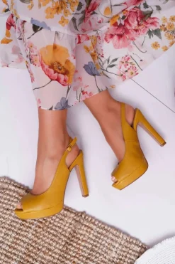 Damskie Boto Sandały Damskie Na Obcasie Platformie Żółte Lorajn