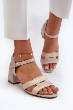 Discount Buty Sergio Leone Sandały Damskie Na Obcasie Z Eko Skóry Sergio Leone SK894 Beżowe