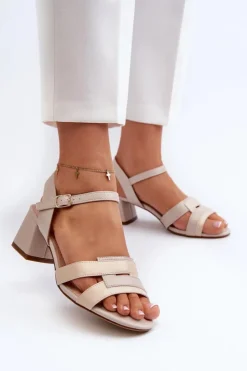 Discount Buty Sergio Leone Sandały Damskie Na Obcasie Z Eko Skóry Sergio Leone SK894 Beżowe