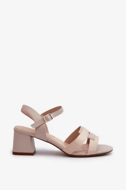 Discount Buty Sergio Leone Sandały Damskie Na Obcasie Z Eko Skóry Sergio Leone SK894 Beżowe