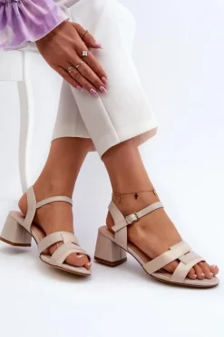 Discount Buty Sergio Leone Sandały Damskie Na Obcasie Z Eko Skóry Sergio Leone SK894 Beżowe