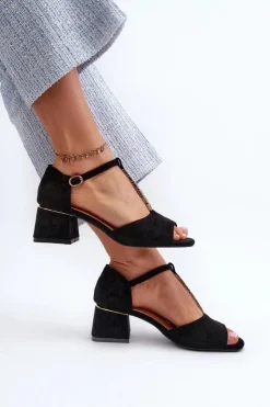 Clearance Buty damskie Vinceza Sandały Damskie Na Obcasie Klocku Z Ozdobnym Paskiem Eko Zamszowe Czarne Obivena