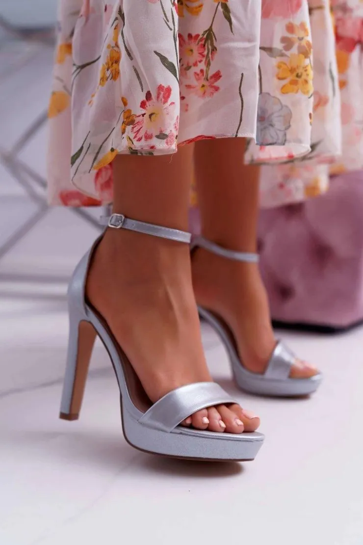 Sale Boto Sandały Damskie Na Obcasie Platformie Srebrne Ellania