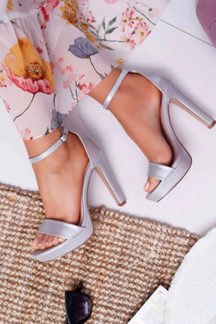 Sale Boto Sandały Damskie Na Obcasie Platformie Srebrne Ellania