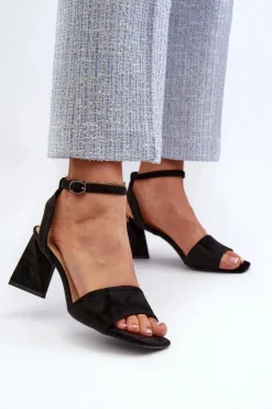 Damskie Buty damskie Vinceza Sandały Damskie Na Obcasie Z Eko Zamszu Vinceza 17328 Czarne