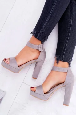 Damskie Boto Sandały Damskie Na Obcasie Słupku Zamsz Szare ShakeUp