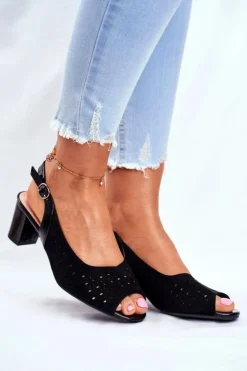 Hot Buty Sergio Leone Sandały Damskie Na Obcasie Sergio Leone Czarne SK832