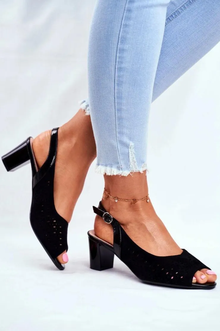 Hot Buty Sergio Leone Sandały Damskie Na Obcasie Sergio Leone Czarne SK832