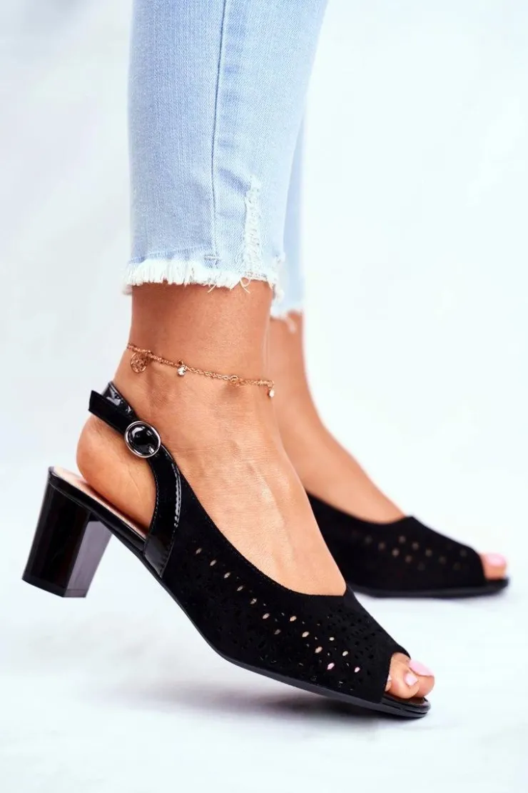 Hot Buty Sergio Leone Sandały Damskie Na Obcasie Sergio Leone Czarne SK832