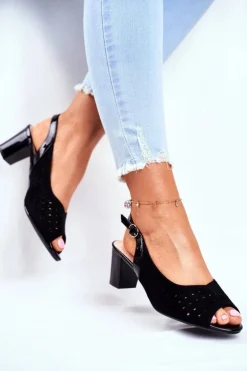 Hot Buty Sergio Leone Sandały Damskie Na Obcasie Sergio Leone Czarne SK832