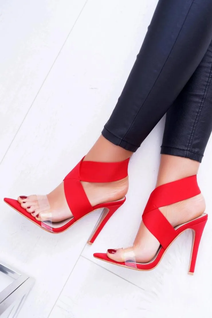 Boto Sandały Na Obcasie*Sandały Damskie Na Obcasie Szeroki Pasek Czerwone Lights