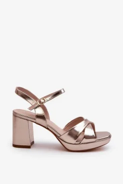 Evento Sandały Na Obcasie*Sandały Damskie Na Obcasie Słupku Eko Skórzane Złote Jatine