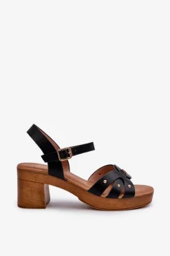 Evento Sandały Na Obcasie*Sandały Damskie Na Obcasie Z Eko Skóry Czarne Assames Czarny