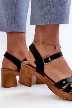 Evento Sandały Na Obcasie*Sandały Damskie Na Obcasie Z Eko Skóry Czarne Assames Czarny