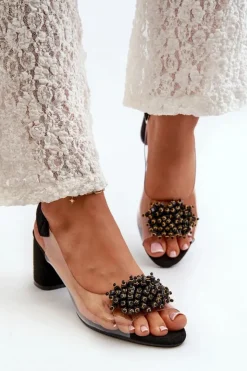 Damskie Evento Sandały Damskie Na Obcasie Z Transparentna Cholewką Czarne Aleola