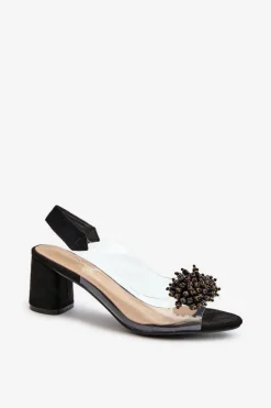 Damskie Evento Sandały Damskie Na Obcasie Z Transparentna Cholewką Czarne Aleola