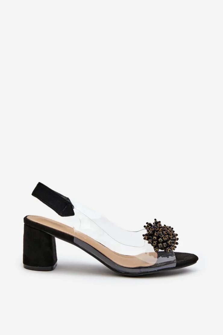 Damskie Evento Sandały Damskie Na Obcasie Z Transparentna Cholewką Czarne Aleola