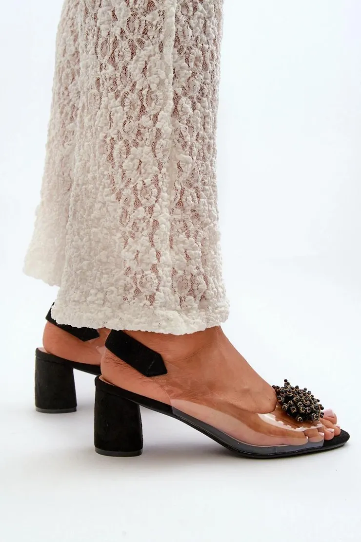 Damskie Evento Sandały Damskie Na Obcasie Z Transparentna Cholewką Czarne Aleola