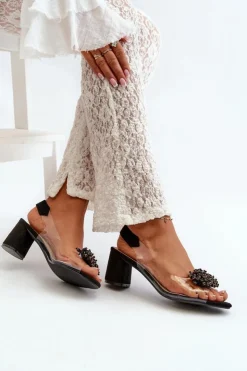 Damskie Evento Sandały Damskie Na Obcasie Z Transparentna Cholewką Czarne Aleola