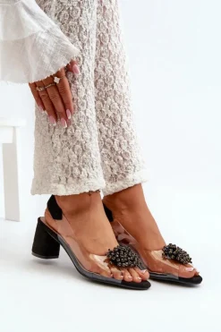 Damskie Evento Sandały Damskie Na Obcasie Z Transparentna Cholewką Czarne Aleola