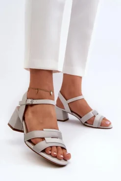 Buty Sergio Leone Sandały Na Obcasie*Sandały Damskie Na Obcasie Z Eko Skóry Sergio Leone SK894 Szare Szary