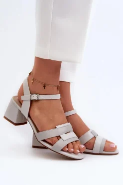 Buty Sergio Leone Sandały Na Obcasie*Sandały Damskie Na Obcasie Z Eko Skóry Sergio Leone SK894 Szare Szary