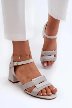 Buty Sergio Leone Sandały Na Obcasie*Sandały Damskie Na Obcasie Z Eko Skóry Sergio Leone SK894 Szare Szary