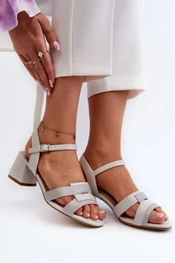 Buty Sergio Leone Sandały Na Obcasie*Sandały Damskie Na Obcasie Z Eko Skóry Sergio Leone SK894 Szare Szary