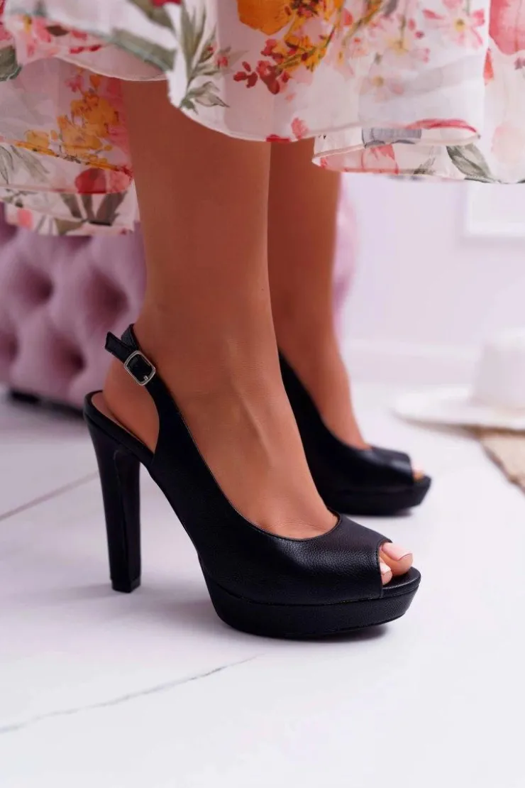 Boto Sandały Na Obcasie*Sandały Damskie Na Obcasie Platformie Czarne Lorajn