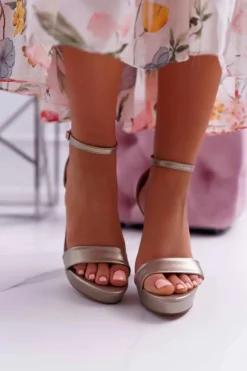 Boto Sandały Na Obcasie*Sandały Damskie Na Obcasie Platformie Złote Ellania