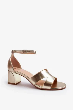New Boto Sandały Damskie Na Obcasie Klocku Złote Irivana