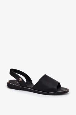 Damskie Evento Sandały Damskie Na Płaskim Obcasie Eko Skórzane Czarne Dereka