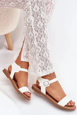 Clearance Boto Sandały Damskie Na Płaskim Obcasie Eko Skórzane Białe Kivara