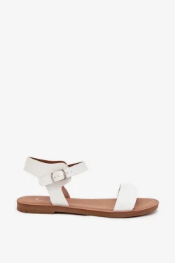 Clearance Boto Sandały Damskie Na Płaskim Obcasie Eko Skórzane Białe Kivara