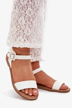 Clearance Boto Sandały Damskie Na Płaskim Obcasie Eko Skórzane Białe Kivara