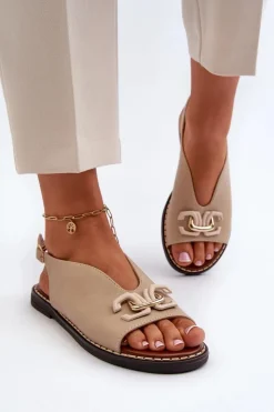 Damskie Boto Sandały Damskie Na Płaskim Obcasie Z Ozdobą Beżowe Loraeleh