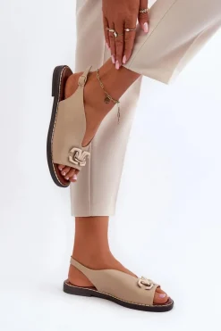 Damskie Boto Sandały Damskie Na Płaskim Obcasie Z Ozdobą Beżowe Loraeleh