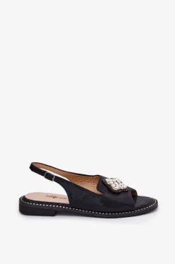 Damskie buty S.Barski Sandały Płaskie*Sandały Damskie Na Płaskim Obcasie Z Ozdobnym Detalem S.Barski KV51-080 Czarne Czarny