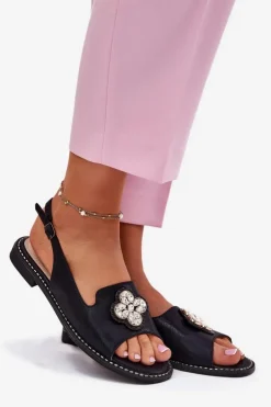 Damskie buty S.Barski Sandały Płaskie*Sandały Damskie Na Płaskim Obcasie Z Ozdobnym Detalem S.Barski KV51-080 Czarne Czarny